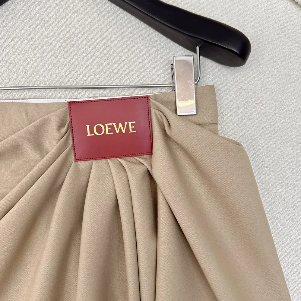 Loewe Draped Skirt in Cotton and Silk for Women in Khaki Brown Loewe Draped Skirt in Cotton and Silk for Women in Khaki Brown