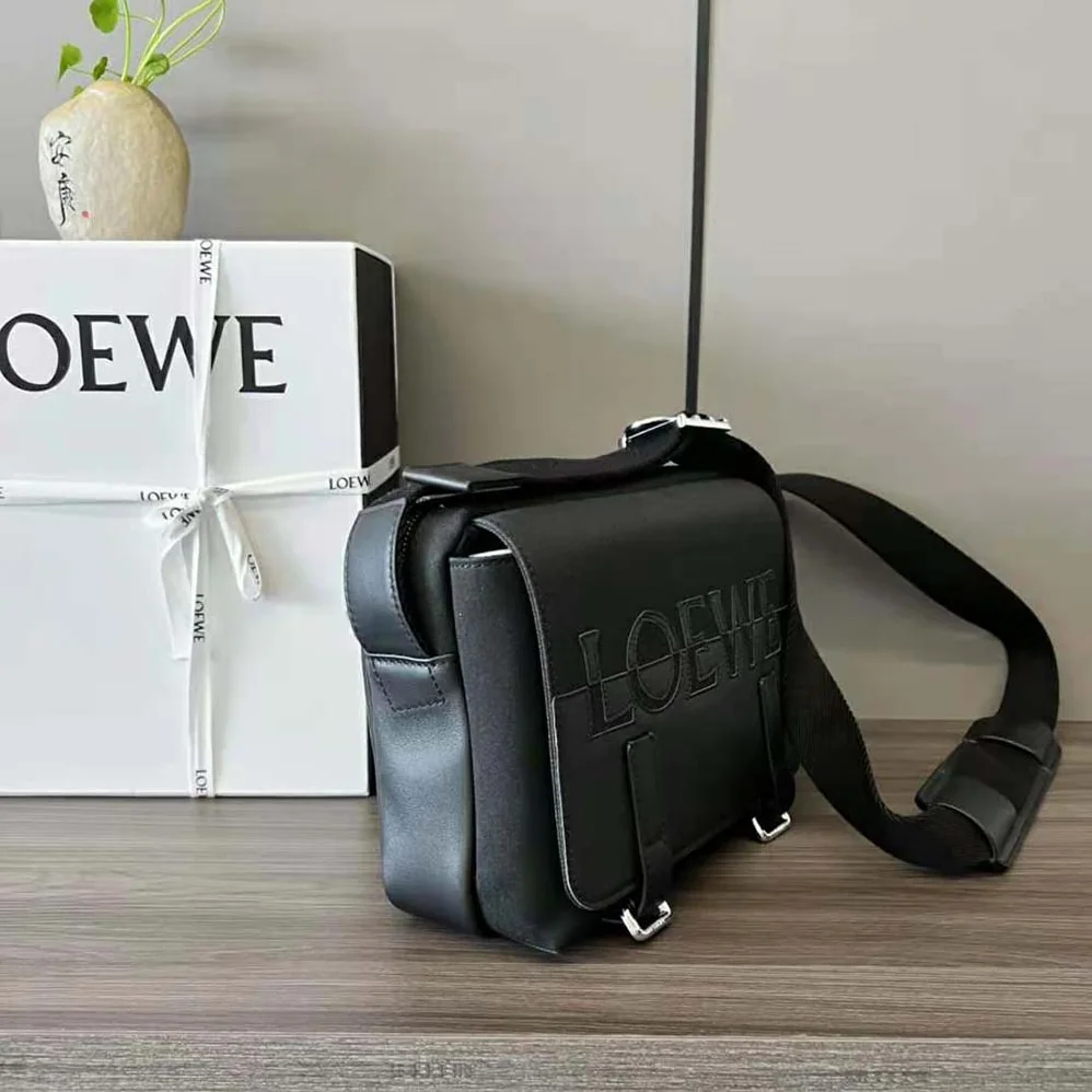 Loewe Signature XS Military Messenger Bag in Canvas and Classic Calfskin for Men Loewe Signature XS Military Messenger Bag in Canvas and Classic Calfskin for Men