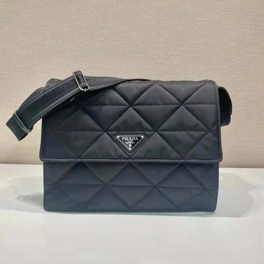 Prada Topstitched Re-Nylon Shoulder Bag for Women in Black Prada Topstitched Re-Nylon Shoulder Bag for Women in Black