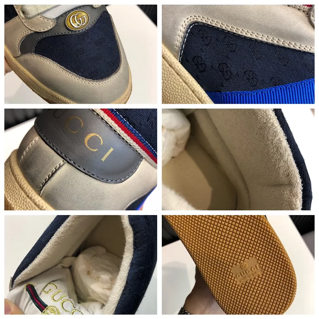 Gucci GG Screener Distressed High Top Off for Men in White Blue Gucci GG Screener Distressed High Top Off for Men in White Blue