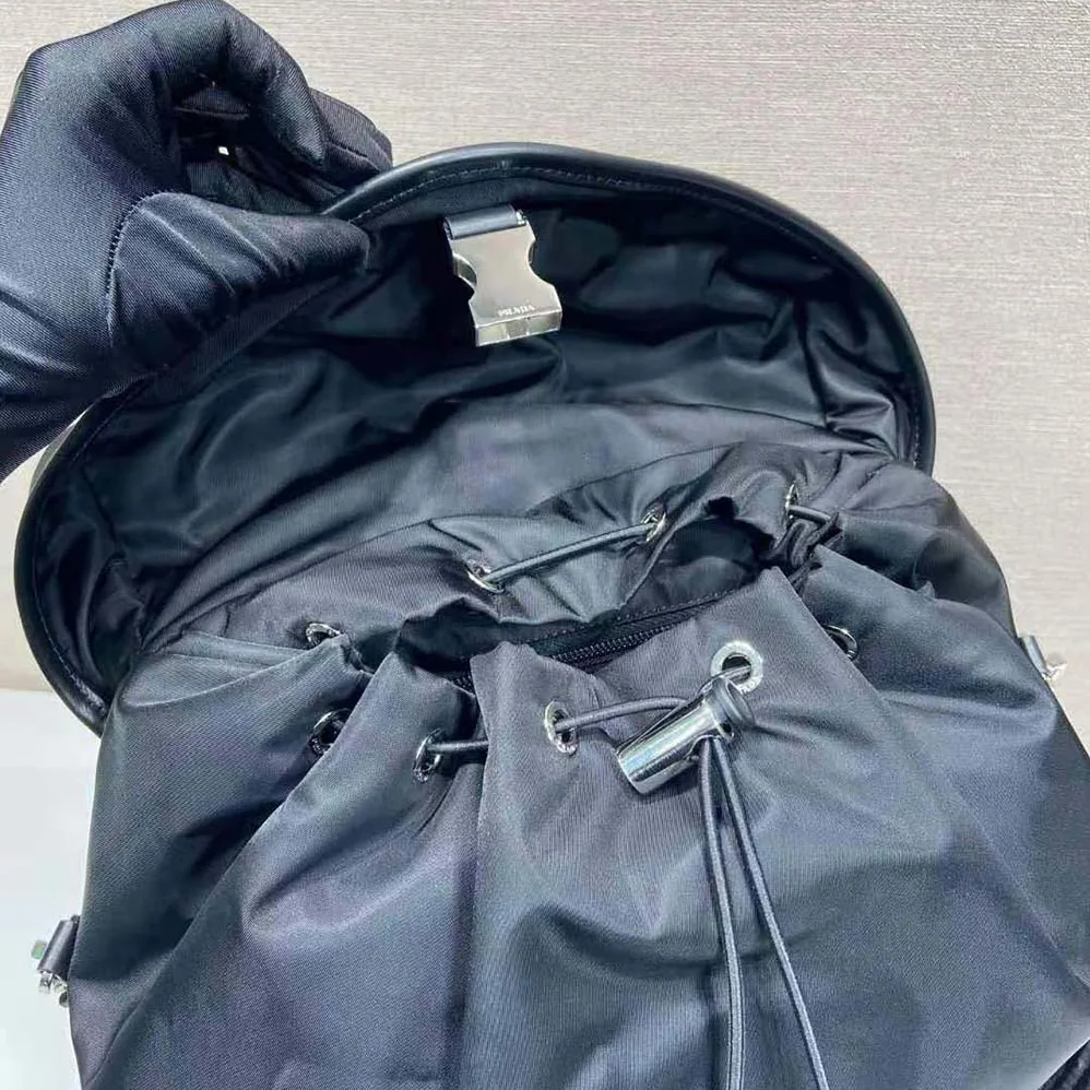 Prada Re-Nylon and Leather Backpack for Unisex in Black Prada Re-Nylon and Leather Backpack for Unisex in Black