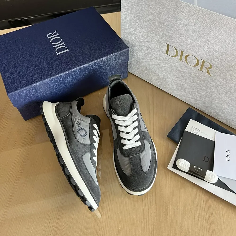Dior Squash Sneaker Black Suede Calfskin and Gray Technical Fabric for Unisex