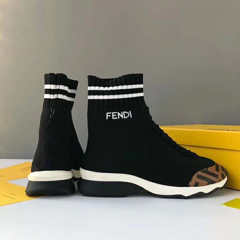 Fendi Shoes Pale Fabric Sneaker Boots for Women in Black