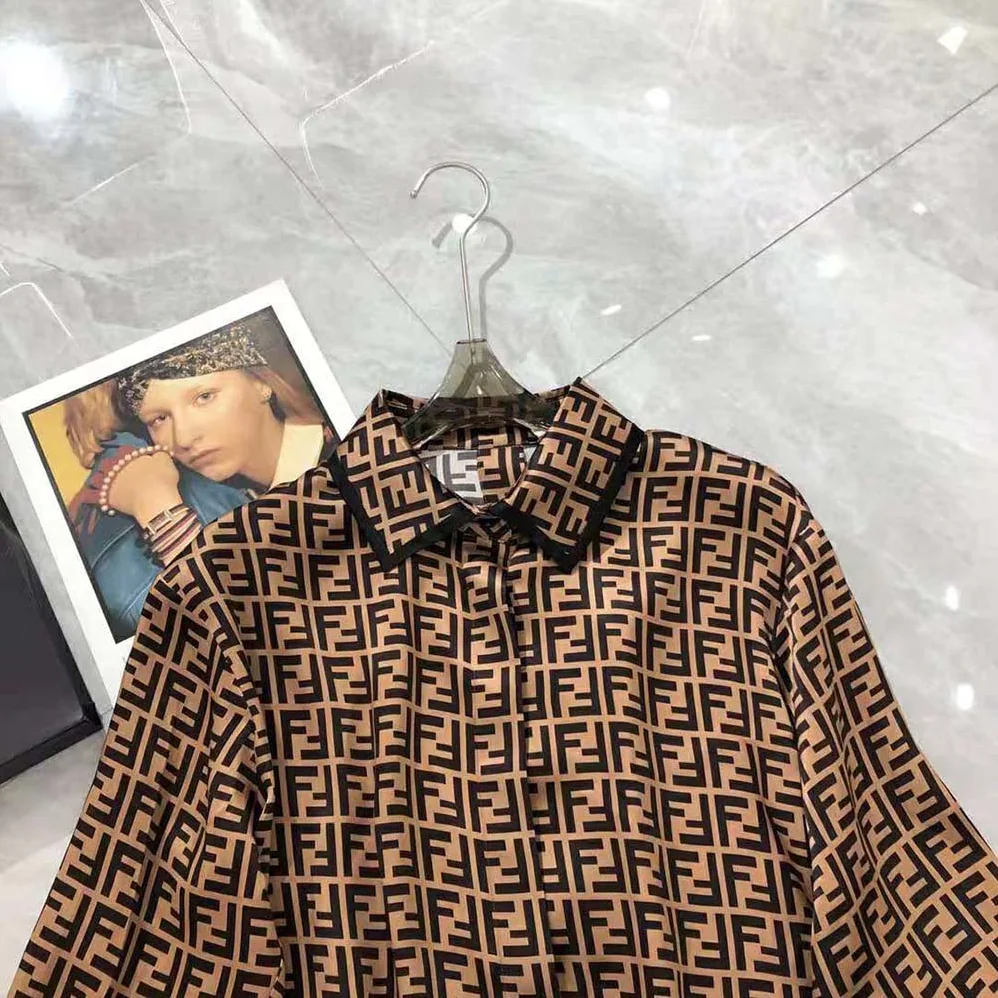 Fendi Brown Twill Shirt with Classic Collar for Women Fendi Brown Twill Shirt with Classic Collar for Women