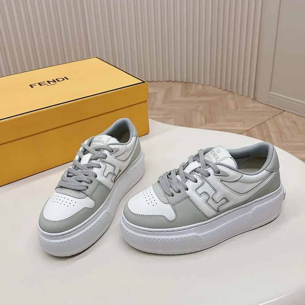 Fendi Match Gray Leather Platform Low for Women in tops