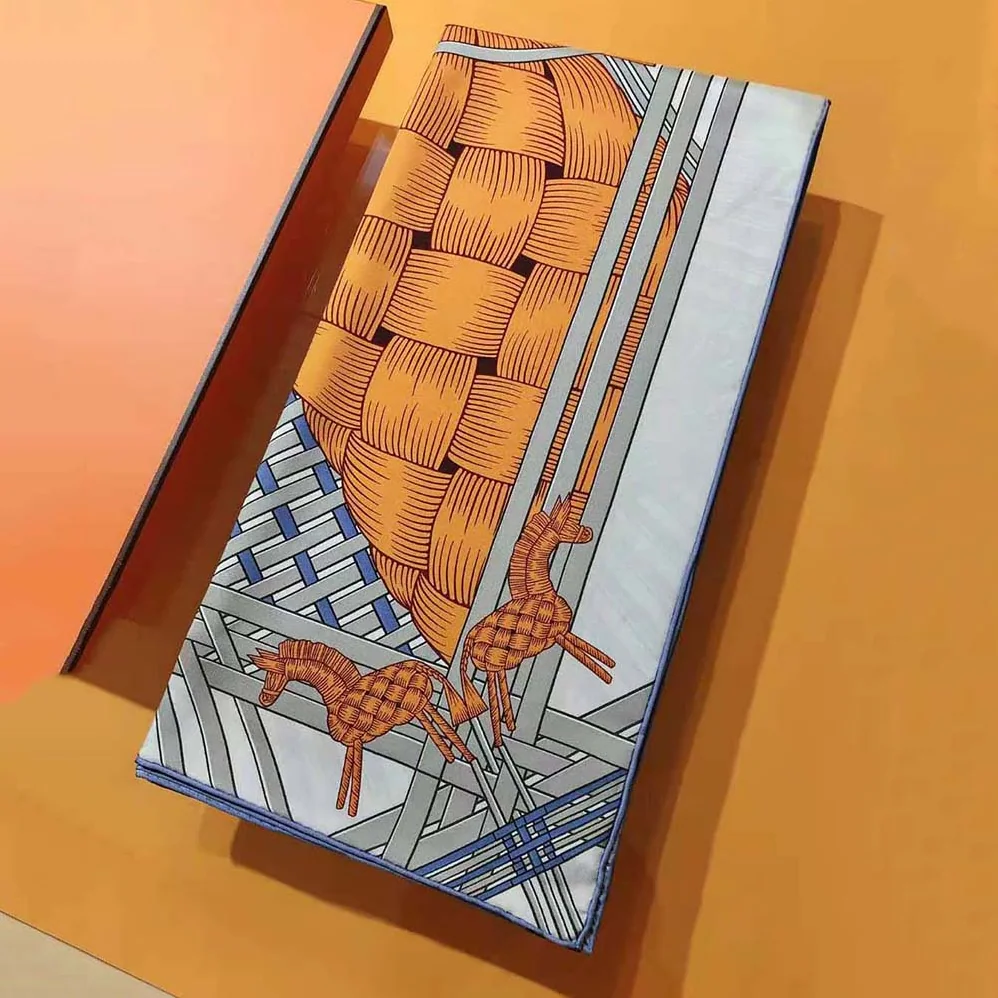 Hermes Masan and Masan Scarf 90 with Hand-Rolled Edges for Women in Silver Hermes Masan and Masan Scarf 90 with Hand-Rolled Edges for Women in Silver