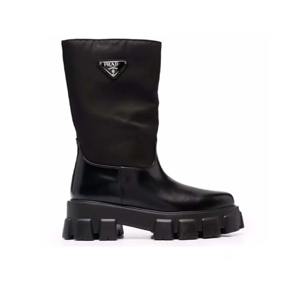 Prada Monolith Leather and Nylon Boots for Women in Black Prada Monolith Leather and Nylon Boots for Women in Black