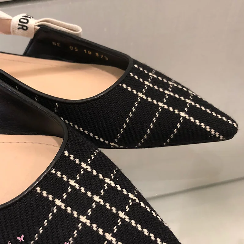 Dior J'Adior Tartan Wool Ballet Pump 10mm Heel for Women in Black