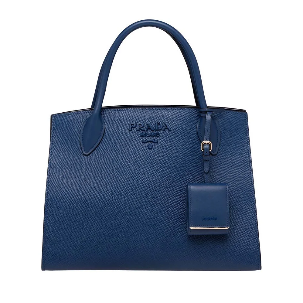 Prada Monochrome Handbag In Saffiano And Calf Leather in Navy Prada Monochrome Handbag In Saffiano And Calf Leather in Navy