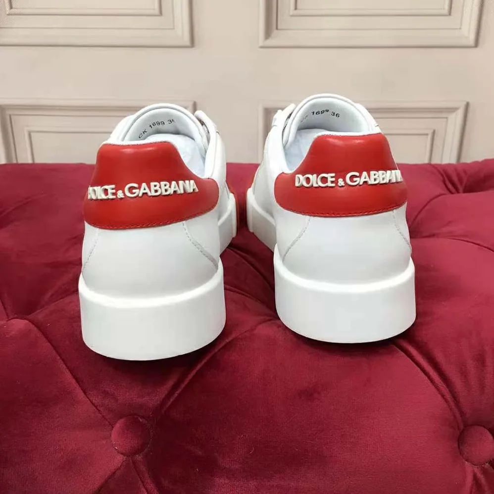 Dolce Gabbana D&G Portofino Sneakers in Nappa Leather and Rubber Toe-Cap for Women in Red