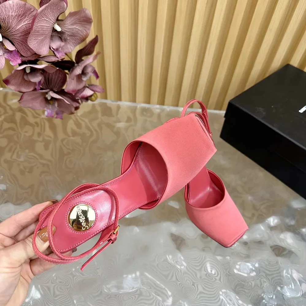 Saint Laurent YSL La Scandale Wedges in Satin Crepe for Women in Pink