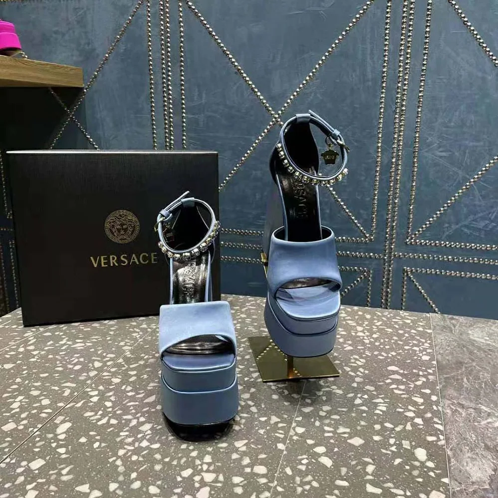Versace Medusa Aevitas Platform Sandals for Women in Blue