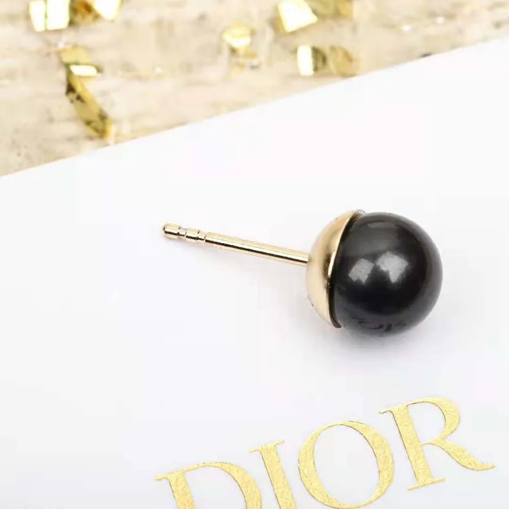 Dior Tribales Earrings Gold-Finish Metal and Black Stone for Women in Effect Resin Pearls