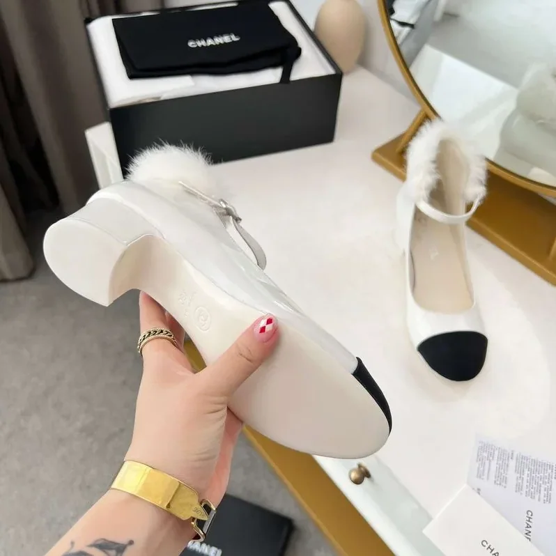 Chanel Milan Rabbit Fur High Heels White