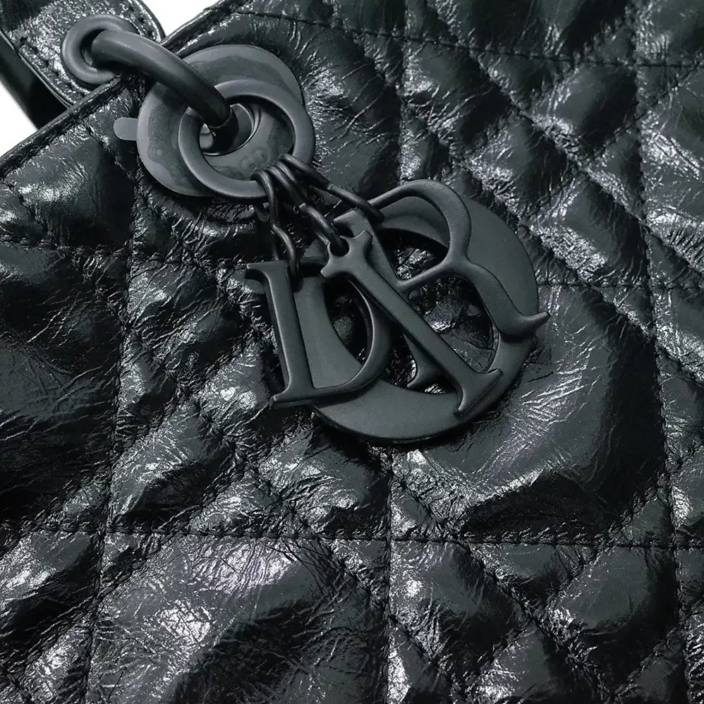 Dior Large Lady D-Sire Bag Black Macrocannage Crinkled Calfskin for Women