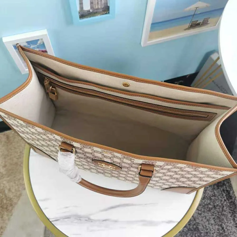 Celine Horizontal Cabas in Textile with Triomphe Embroidery for Women in Brown Celine Horizontal Cabas in Textile with Triomphe Embroidery for Women in Brown