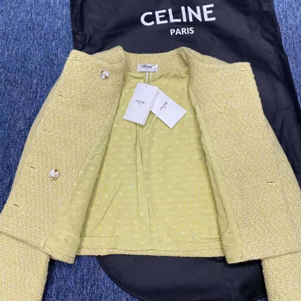 Celine Chasseur Jacket in Boucle Tweed for Women in Yellow