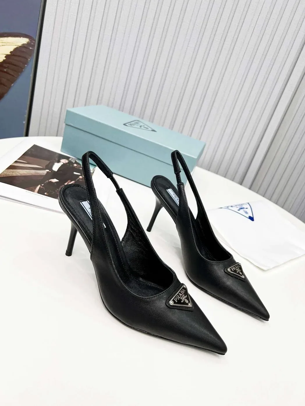 Prada Brushed Sling Pumps Black
