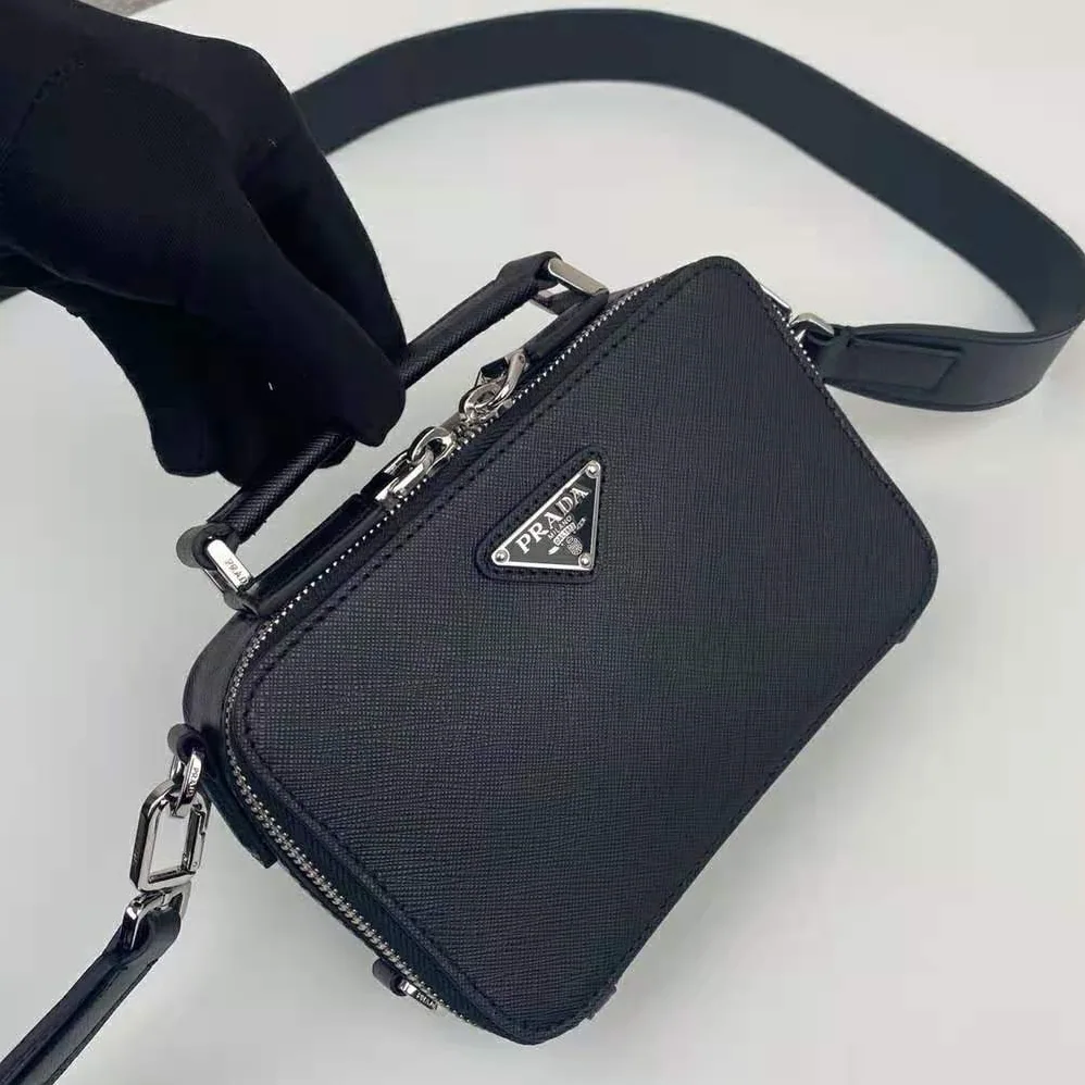 Prada Prada Brique Saffiano Leather Cross-Body Bag for Men in Black