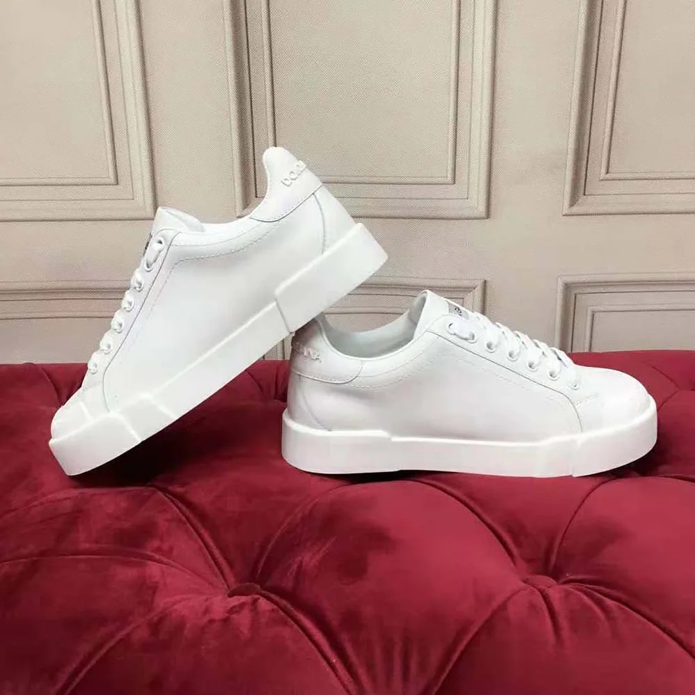 Dolce Gabbana D&G Portofino Sneakers in Nappa Leather and Rubber Toe-Cap for Women in White
