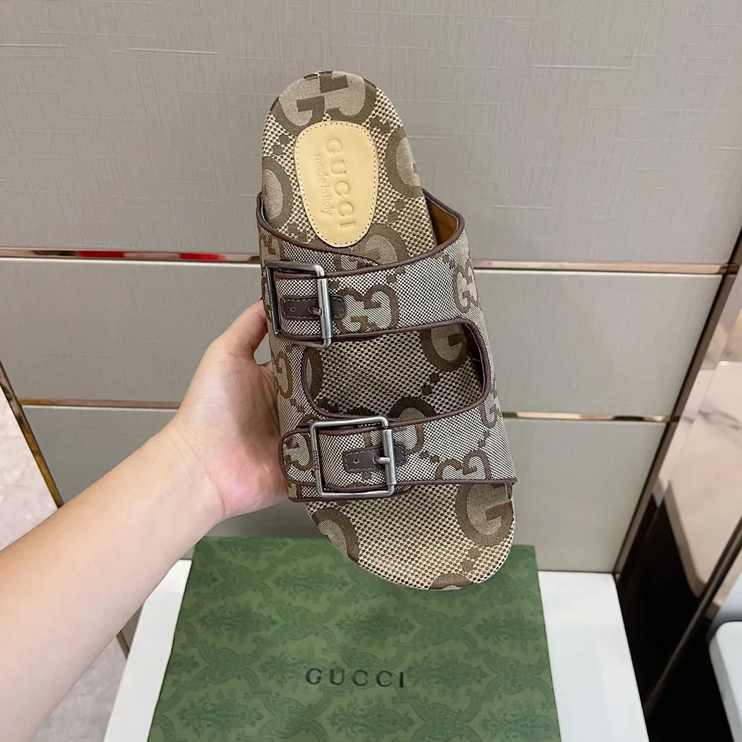 Gucci Maxi GG Slide Sandal With Straps Beige And Ebony 2HK60 Gucci Maxi GG Slide Sandal With Straps Beige And Ebony 2HK60