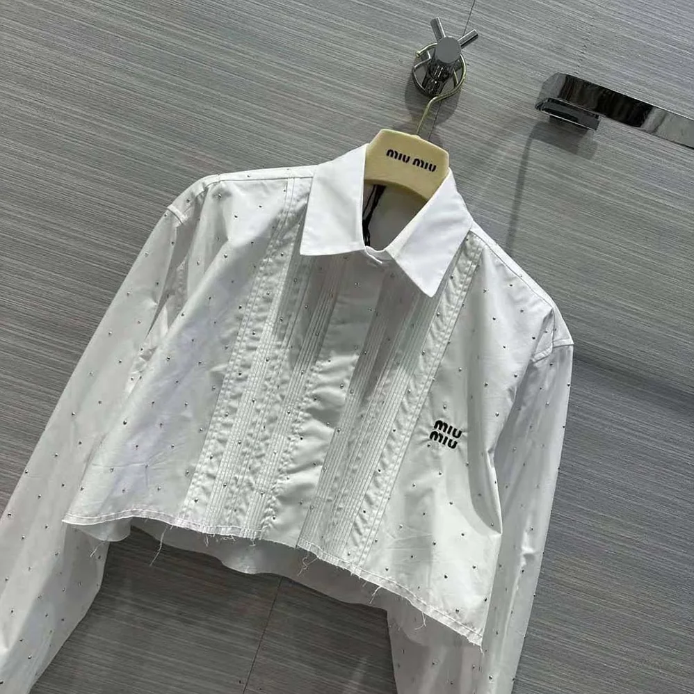 Miu Miu Poplin Shirt with Embroidered Logo for Women in White Miu Miu Poplin Shirt with Embroidered Logo for Women in White