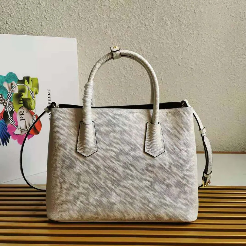Prada Small Saffiano Leather Double Prada Bag for Women in White