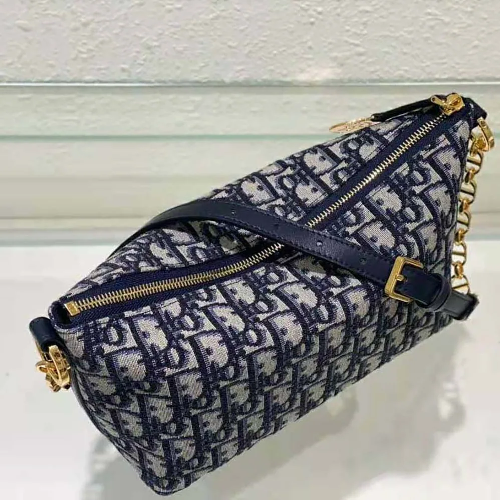 Dior Diorstar Hobo Bag with Chain Blue Dior Oblique Jacquard for Women