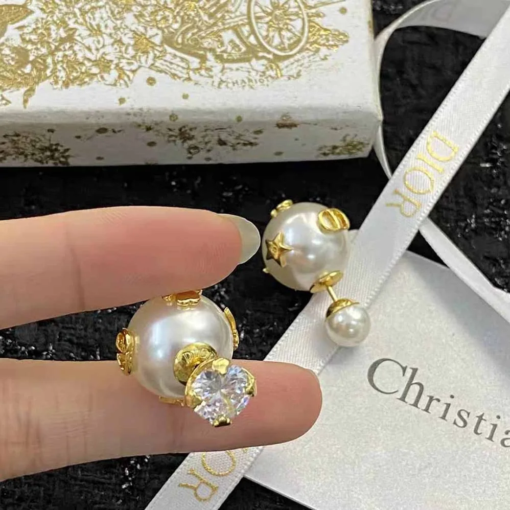 Dior Dior Tribales Earrings Gold-Finish Metal with White Resin Pearls and a Silver for Women in Tone Crystal Dior Dior Tribales Earrings Gold-Finish Metal with White Resin Pearls and a Silver for Women in Tone Crystal