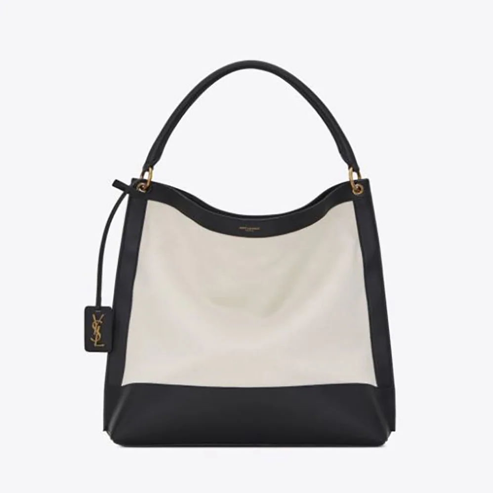Saint Laurent YSL Tag Hobo Bag in Canvas and Leather for Women Saint Laurent YSL Tag Hobo Bag in Canvas and Leather for Women