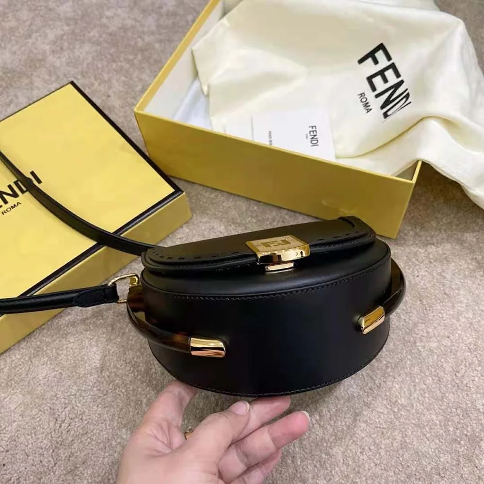 Fendi Moonlight Hand-Stitched Leather Satchel Bag for Women in Black Fendi Moonlight Hand-Stitched Leather Satchel Bag for Women in Black