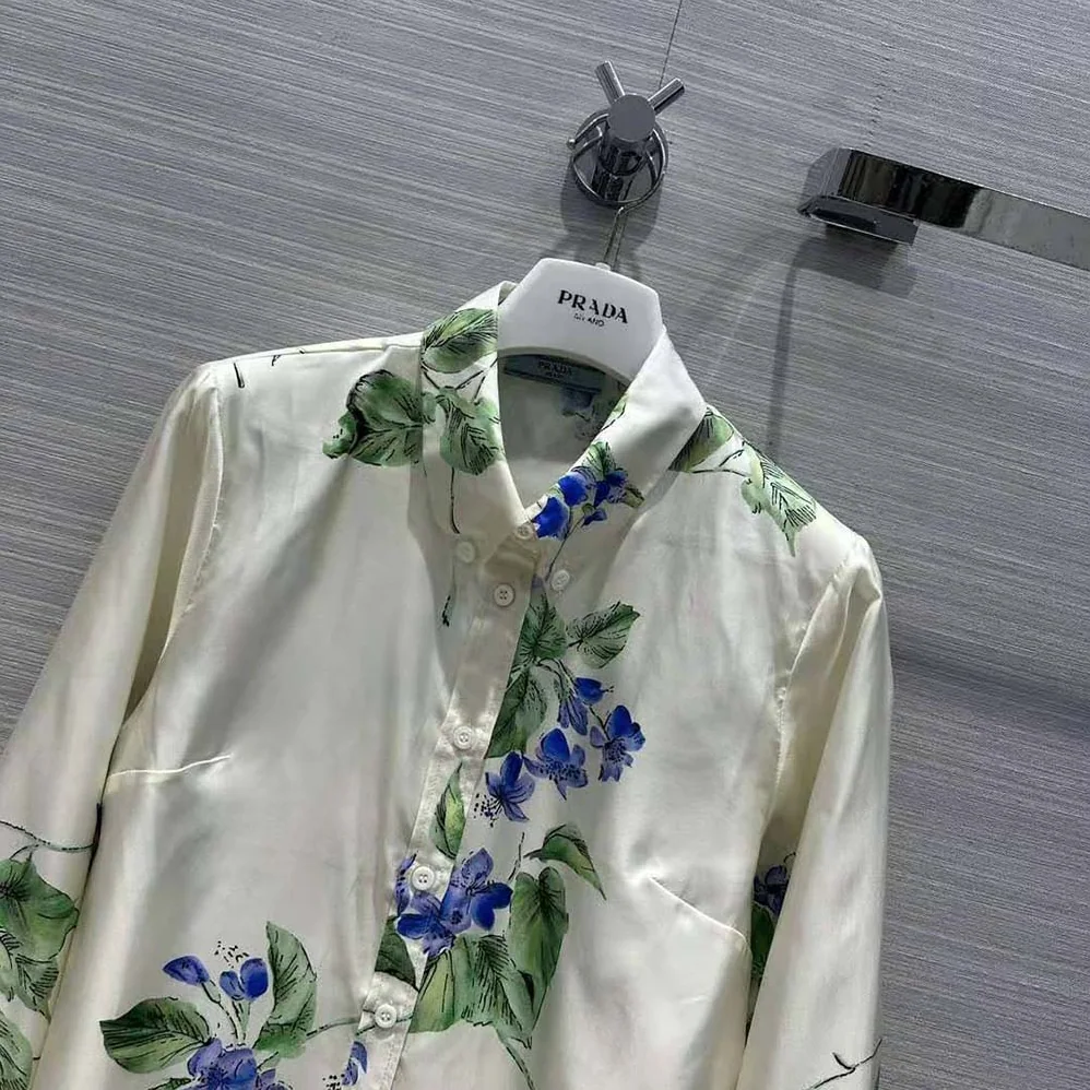 Prada Twill Shirt with Triangle Logo for Women Prada Twill Shirt with Triangle Logo for Women