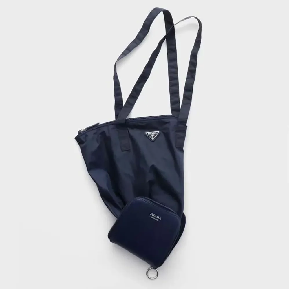 Prada Saffiano Leather Pendant With Re-Nylon Tote Bag for Women in Baltic Blue