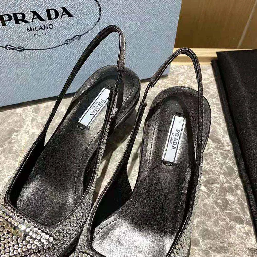 Prada Satin Sling for Women in Back Pumps with Crystals