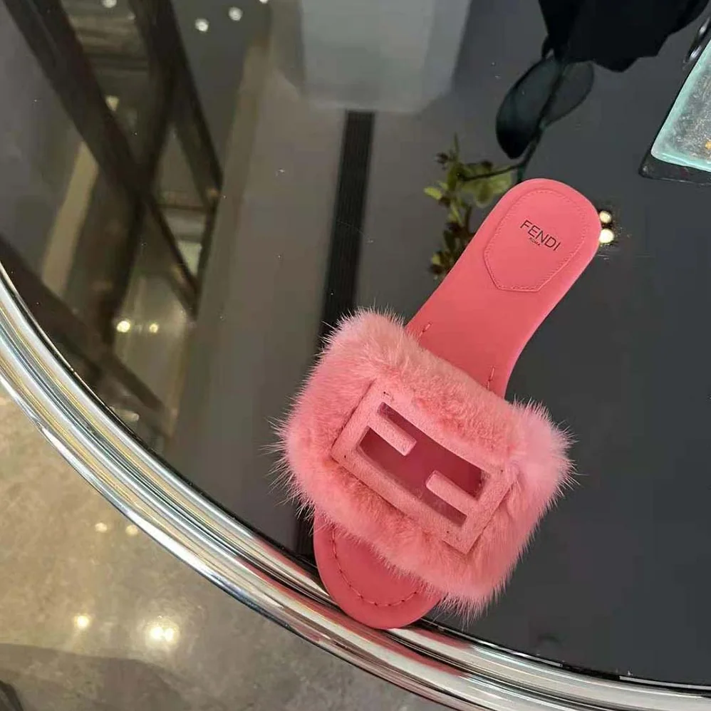 Fendi Baguette Pink Mink Slides for Women