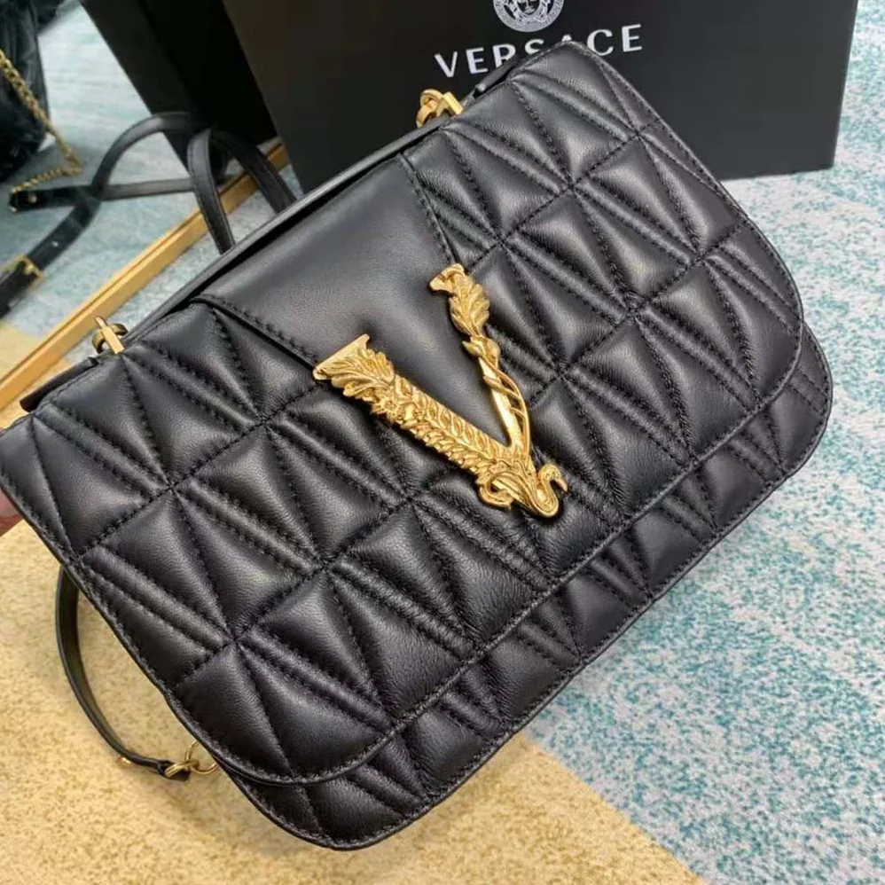 Versace Virtus Quilted Shoulder Bag for Women in Black