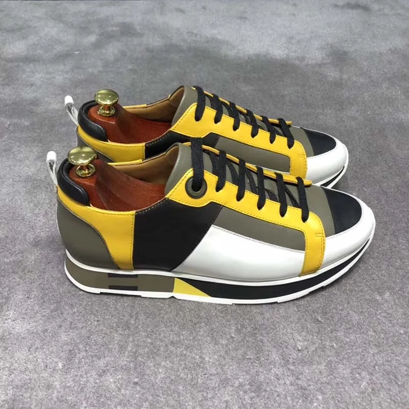 Hermes Rebus Sneaker Shoes Black Yellow and Khaki Insert for Men