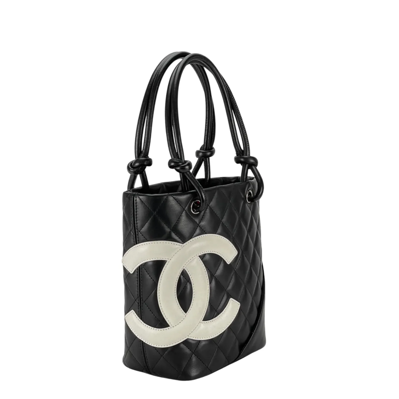 Chanel Cambon Ligne Small Bucket Bag in Black/ White Silver Hardware