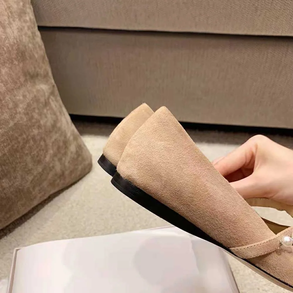 Jimmy Choo ADE Flat Ballet Pink Suede Flats with Pearl Embellishment for Women