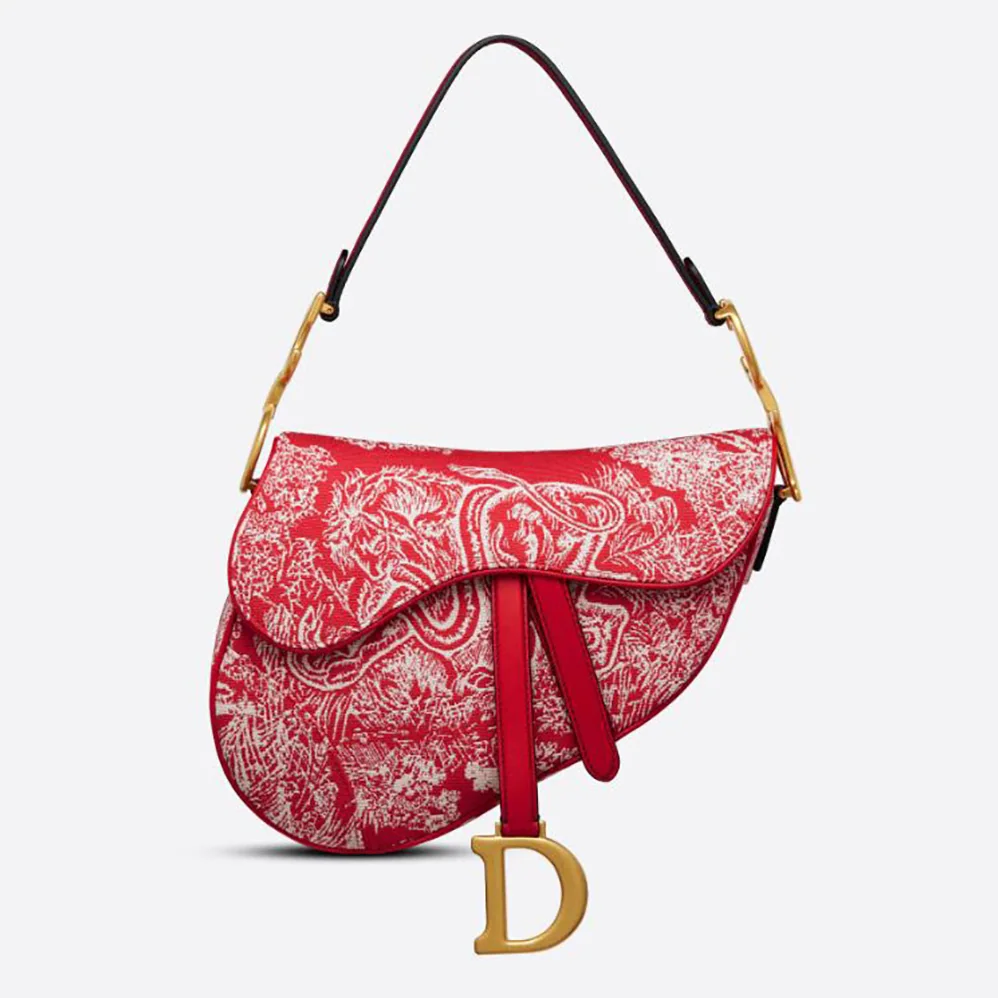 Dior Saddle Bag Toile DE Jouy Reverse Jacquard for Women in Red