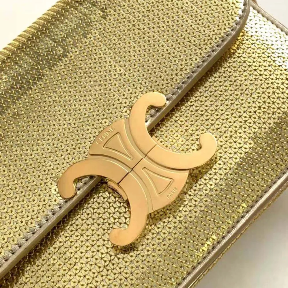 Celine Teen Triomphe Bag in Sequins and Calfskin for Women in Gold