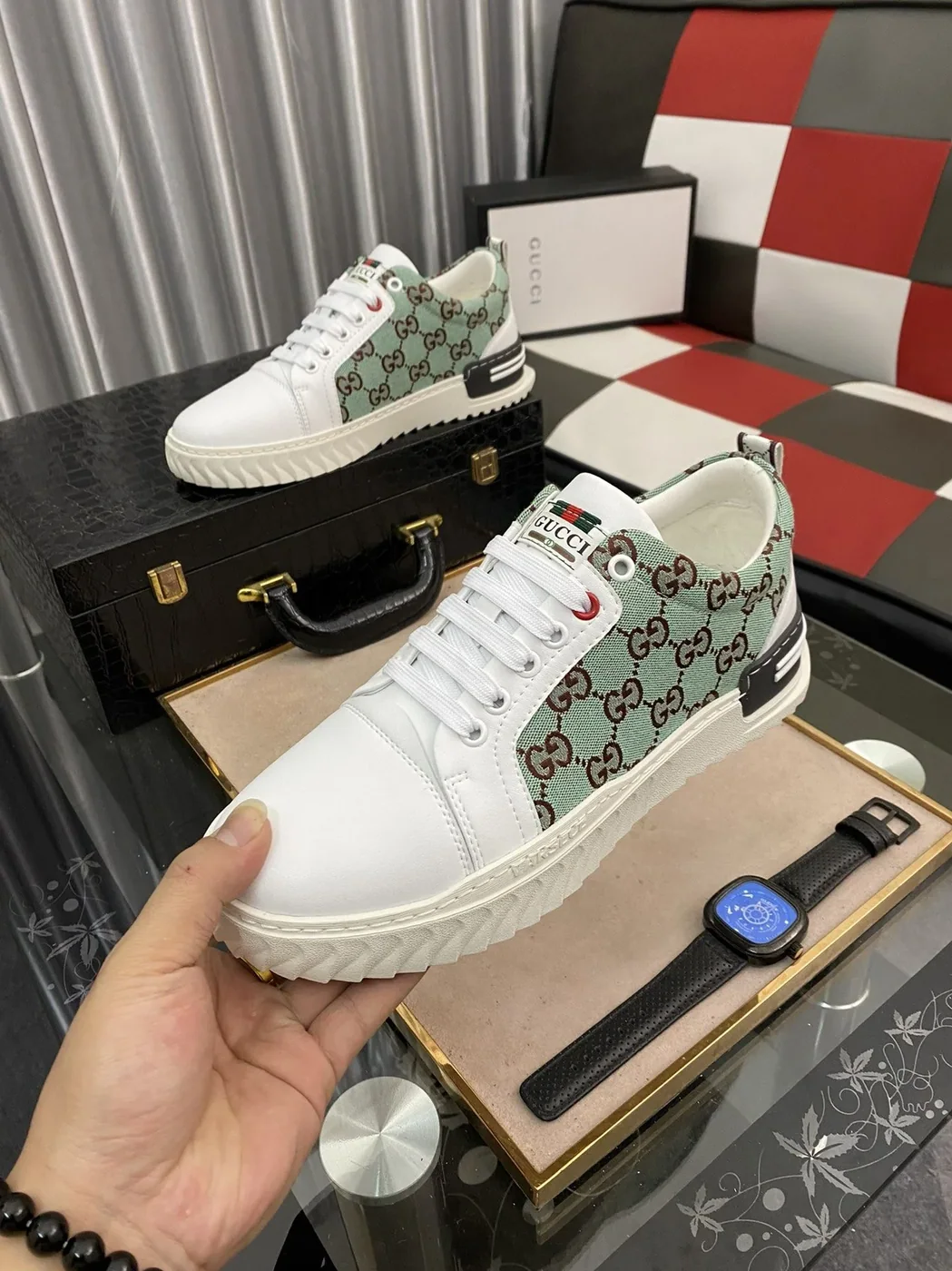 Gucci GG Ace Sneaker Green And White for Men Gucci GG Ace Sneaker Green And White for Men