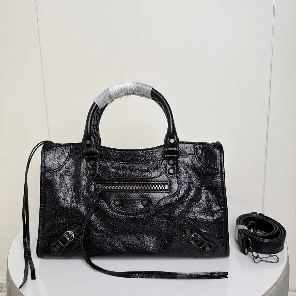 Balenciaga Le City Bag Small in Black Arena Lambskin Brass Hardware for Women