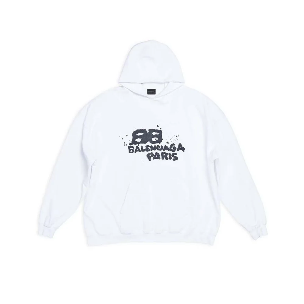 Balenciaga Hand Drawn BB Icon Hoodie Large Fit in White and Black for Women