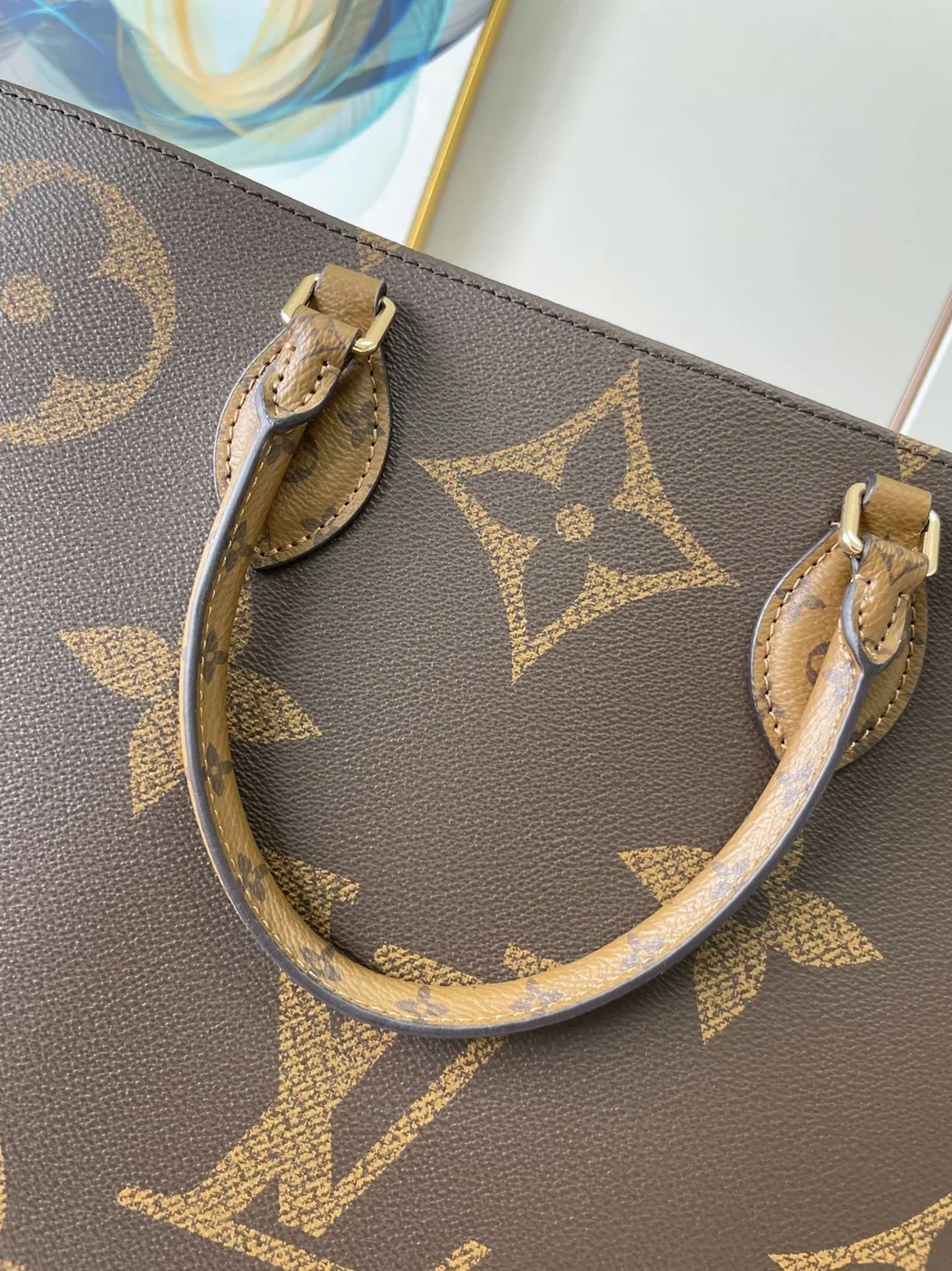 Louis Vuitton OnTheGo GM Tote Bag / Monogram Reverse Canvas Gold Hardware
