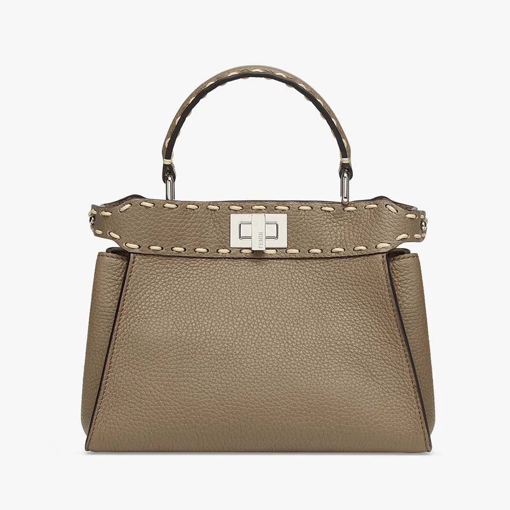 Fendi Peekaboo Iconic Mini Full Grain Leather Bag for Women in Silver