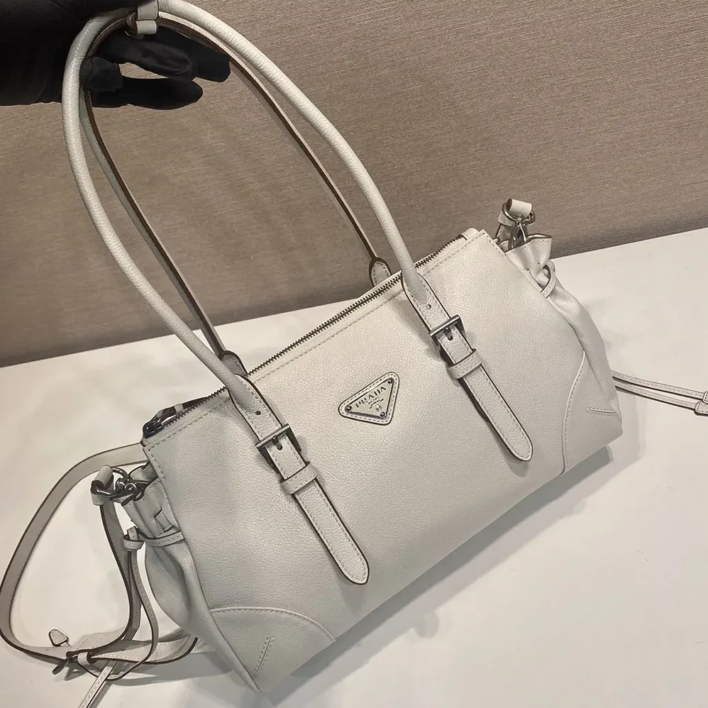 Prada Bonnie Medium Antiqued Leather Tote Bag for Women in White Prada Bonnie Medium Antiqued Leather Tote Bag for Women in White