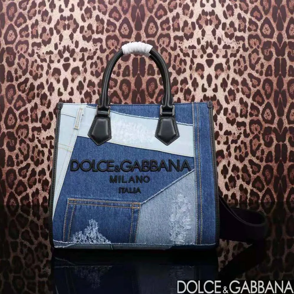 Dolce Gabbana D&G Denim Shopper with Embroidered Logo for Women
