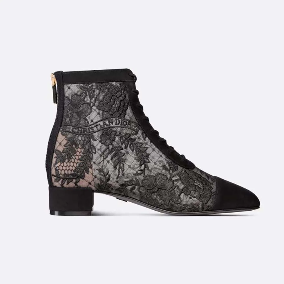 Dior Naughtily-d Ankle Boot Black Transparent Mesh and Suede Embroidered for Women