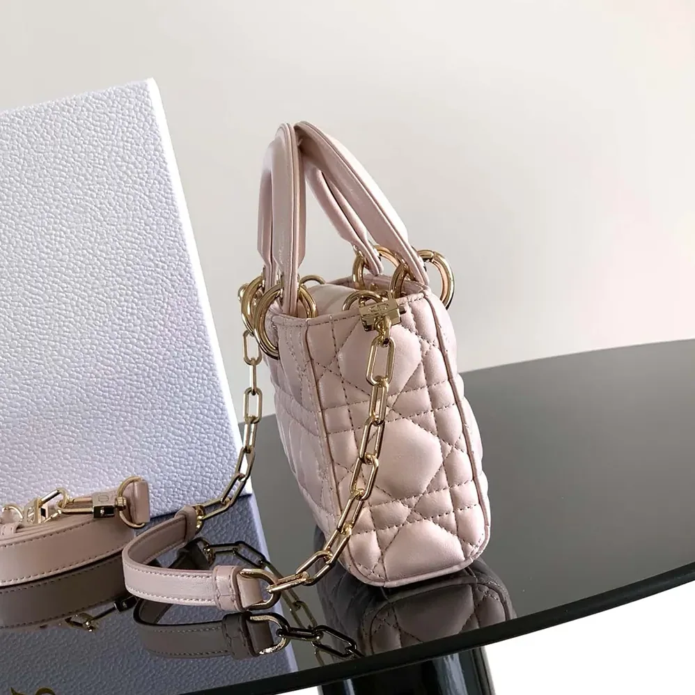 Dior Small Lady D-Joy Bag Powder Pink Cannage Lambskin for Women
